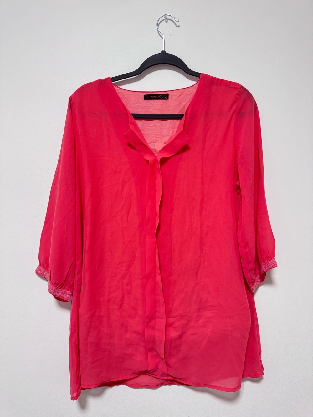 Primo Knot Hot Pink Sheer Blouse with sequin detail on cuffs